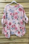 LARGE SIZE TUNIC FLOWER EFFECT LIN 0623 PINK