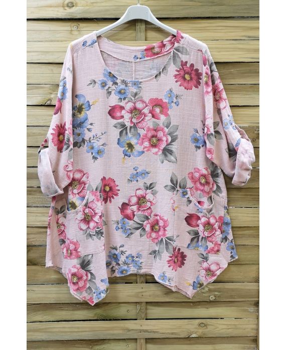 LARGE SIZE TUNIC FLOWER EFFECT LIN 0623 PINK