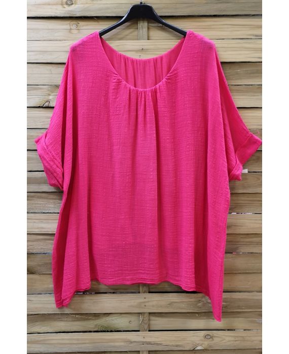 GRANDE TAILLE TOP COTON DOUBLE 0638 FUSHIA