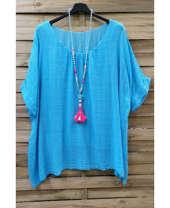 LARGE SIZE TOP COTTON DOUBLE 0638 AZURE BLUE