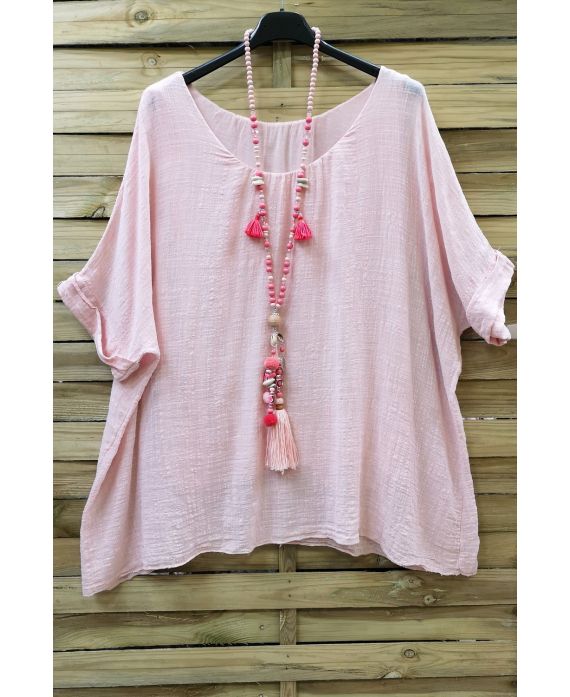 GRANDE TAILLE TOP COTON DOUBLE 0638 ROSE