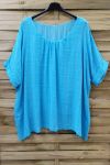 GRANDE TAILLE TOP COTON DOUBLE 0638 BLEU AZUR