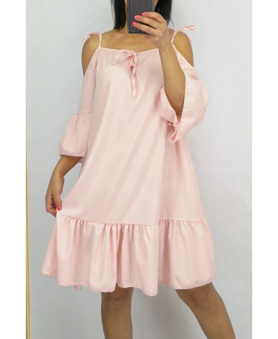 VESTIDO STRAPLESS HA LAZO ROSA 0643