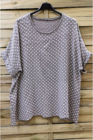 GRANDE TAILLE TUNIQUE POIS COL ARGENTE 0636 TAUPE