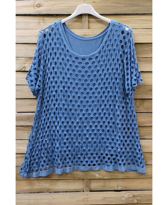 GRANDE TAILLE TOP AJOURE 2 PICES 0640 BLEU