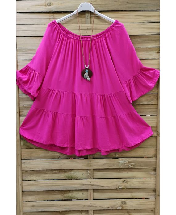 LARGE SIZE TUNIC BOHEME + NECKLACE 0648 FUSHIA