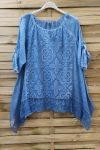 LARGE SIZE TUNIC TOP LACE 0660 BLUE