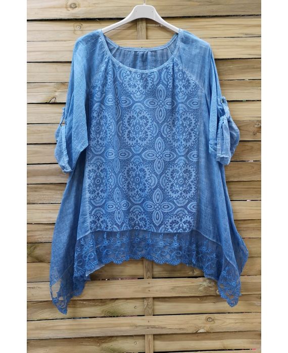 LARGE SIZE TUNIC TOP LACE 0660 BLUE