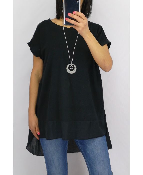 TUNIC BI-MATTER + NECKLACE 0651 BLACK