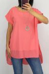 TUNIC BI-MATTER + NECKLACE 0651 CORAL