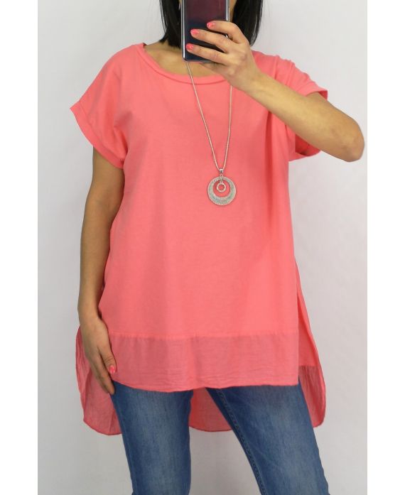 TUNIC BI-MATTER + NECKLACE 0651 CORAL