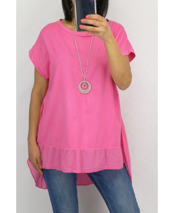 TUNIC BI-MATTER + NECKLACE 0651 FUSHIA