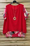 GRANDE TAILLE TUNIQUE VOILAGE SUPERPOSEE + COLLIER 0608 ROUGE