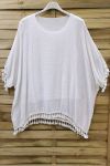 TUNIQUE OVERSIZE A FRANGES 0671 BLANC