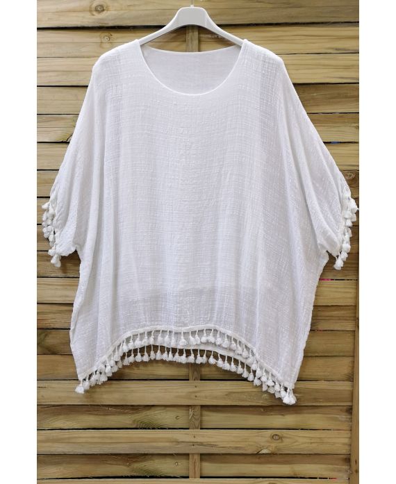 TUNIC OVERSIZE HAS FRINGES 0671 WHITE