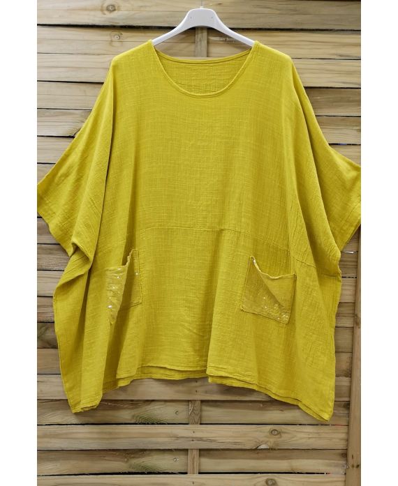 GRANDE TAILLE TUNIQUE PAILLETTES 0672 JAUNE