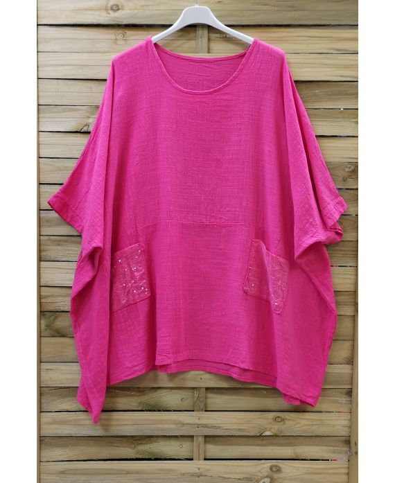 LARGE SIZE TUNIC SEQUINS 0672 FUSHIA