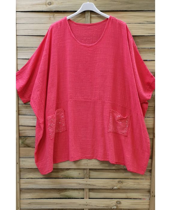 LARGE SIZE TUNIC SEQUINS 0672 CORAL
