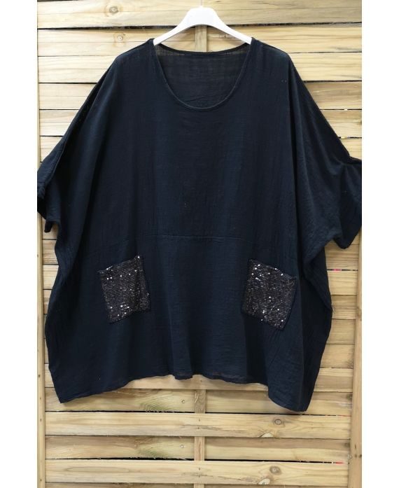 LARGE SIZE TUNIC SEQUINS 0672 BLACK