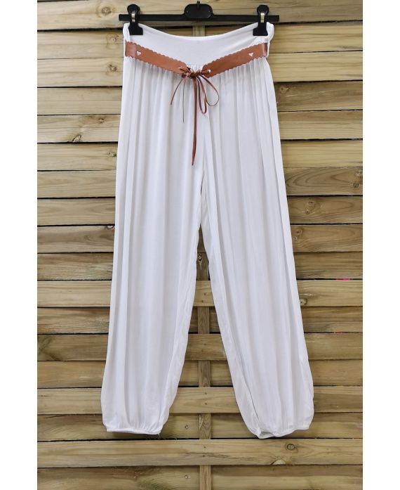 LOT 2 X PANTALONS + CEINTURE 0690 BLANC