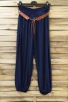 LOT 2 X PANTALONS + CEINTURE 0690 BLEU MARINE