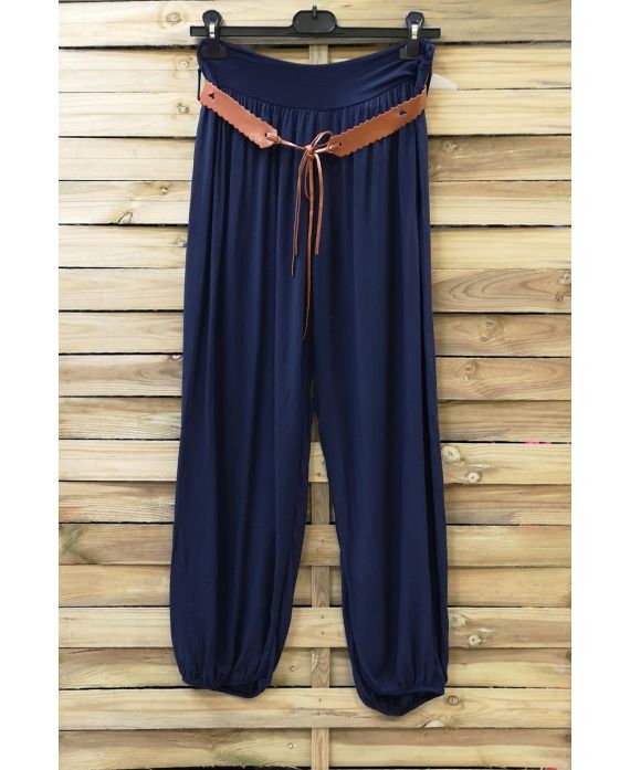 LOT 2 X PANTALONS + CEINTURE 0690 BLEU MARINE