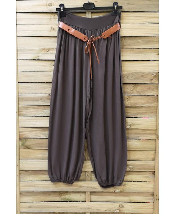 LOT 2 X PANTALONS + CEINTURE 0690 CHOCOLAT