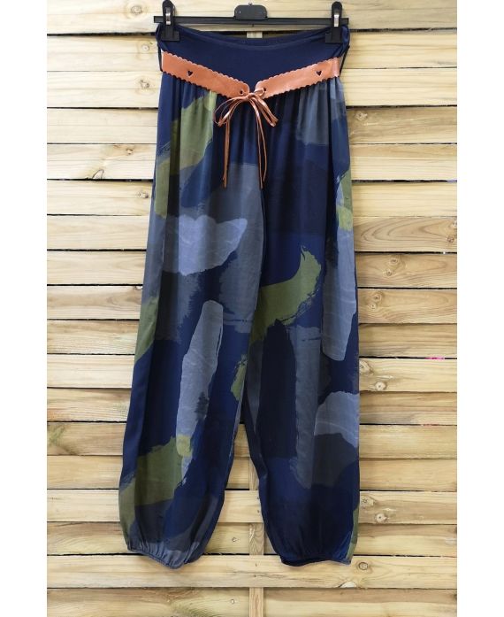 LOT 2 X PANTS PRINTED + BELT 0691 NAVY BLUE