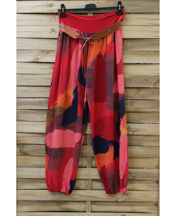 LOT 2 X PANTS PRINTED + BELT 0691 RED