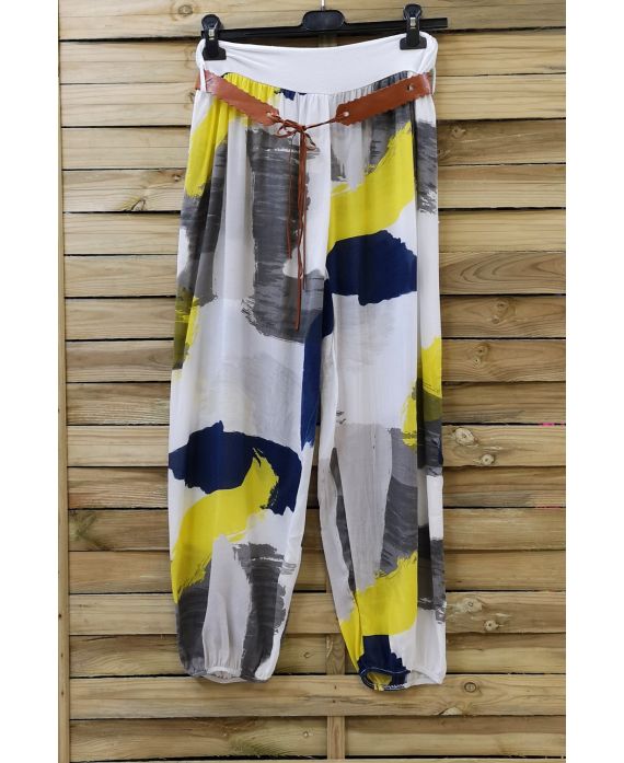 LOT 2 X PANTS PRINTED + BELT 0691 WHITE