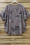 TOP BAUMWOLLE, BLUMEN, 0677 TAUPE