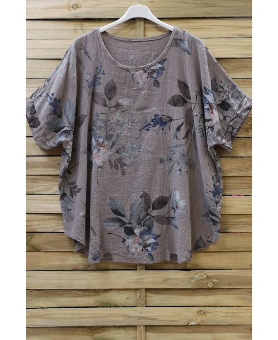 TOP BAUMWOLLE, BLUMEN, 0677 TAUPE