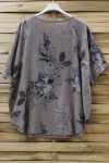 TOP BAUMWOLLE, BLUMEN, 0677 TAUPE