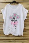 LARGE SIZE T-SHIRT FLOWERS 0700 WHITE