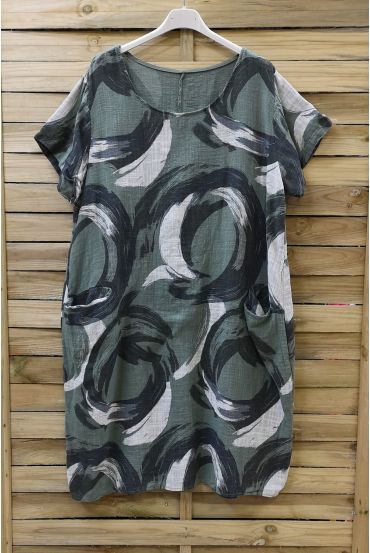 LINEN DRESS 2 POCKETS 0711 MILITARY GREEN
