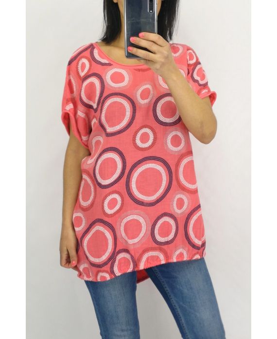 T-SHIRT LINEN PRINTS 0701 CORAL