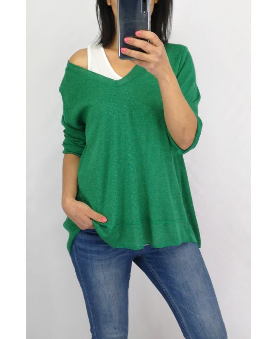 SWEATER 2 IN 1 BACK BUTTONS 0536 GREEN