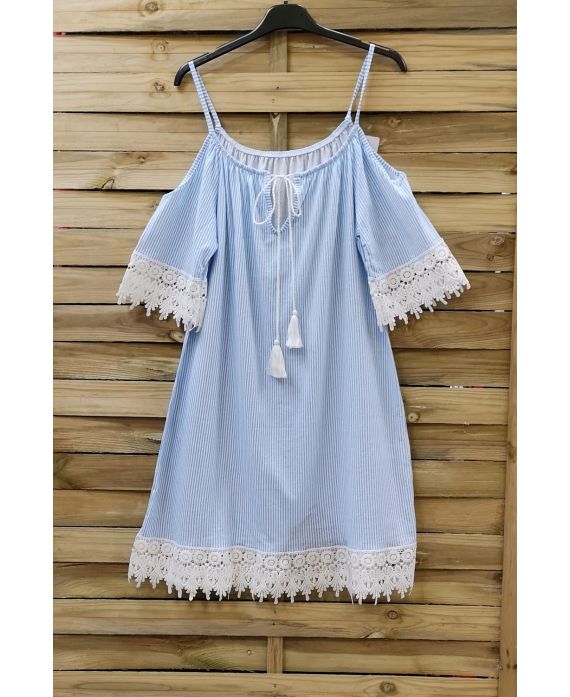 ROBE RAYEE A DENTELLE 0755 BLEU CLAIR