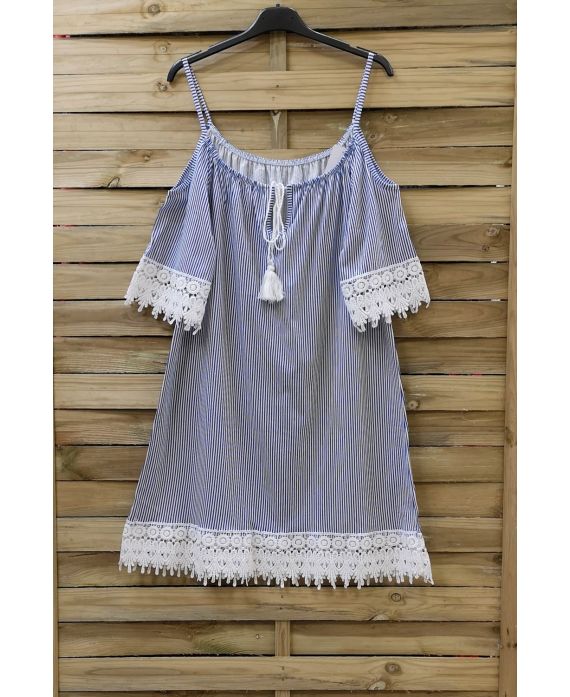 ROBE RAYEE A DENTELLE 0755 BLEU FONCE