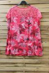 LARGE SIZE T-SHIRT PRINTS LACE 0788 CORAL