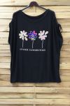 DI GRANDI DIMENSIONI T-SHIRT FLOAGE FIORI 0787 NERO