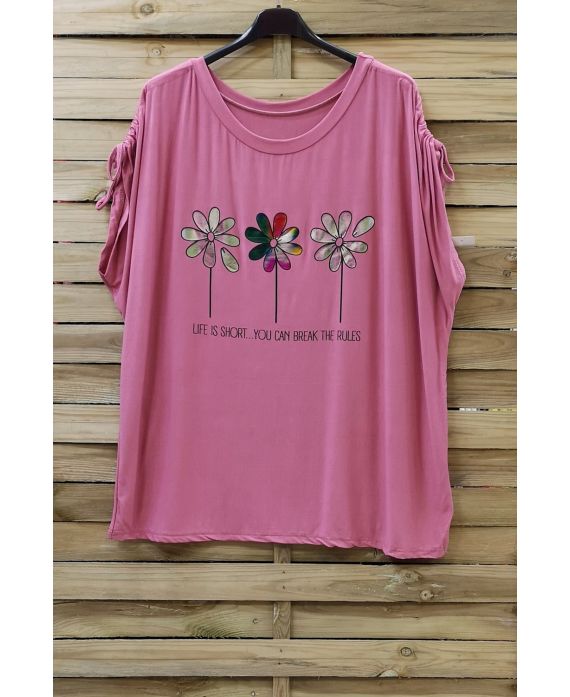 DI GRANDI DIMENSIONI T-SHIRT FLOAGE FIORI 0787 ROSA