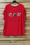 GROTE MAAT T-SHIRT FLOAGE BLOEMEN 0787 ROOD