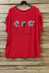 LARGE SIZE T-SHIRT FLOAGE FLOWERS 0787 RED