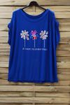 GROTE MAAT T-SHIRT FLOAGE BLOEMEN 0787 ROYAL BLUE