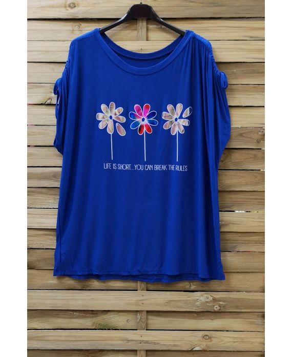 DI GRANDI DIMENSIONI T-SHIRT FLOAGE FIORI 0787 BLU ROYAL