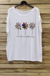 LARGE SIZE T-SHIRT FLOAGE FLOWERS 0787 WHITE