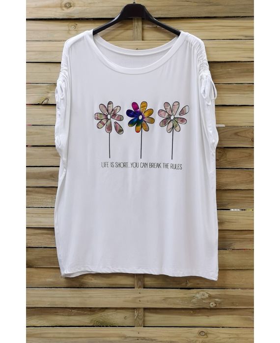 GRAN TAMAÑO DE LA CAMISETA FLOAGE FLORES 0787 BLANCO