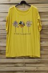 LARGE SIZE T-SHIRT FLOAGE FLOWERS 0787 YELLOW