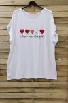 DI GRANDI DIMENSIONI T-SHIRT CUORE 0781 BIANCO